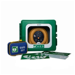 AED met accessoires en stickers voor veiligheid