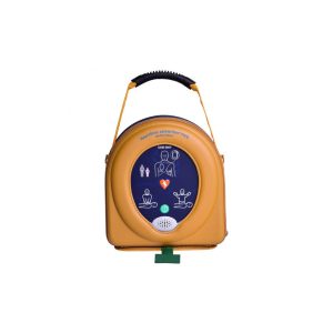 Draagbare defibrillator voor noodhulp en reanimatie.