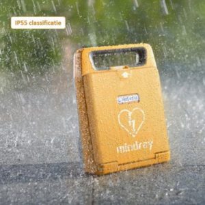 Waterdichte defibrillator buiten in regen, IP55 gecertificeerd.