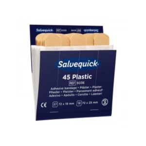 Verpakking Salvequick pleisters 45 stuks plastic.