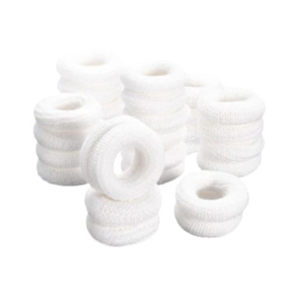 Witte elastische zweetbanden in stapels