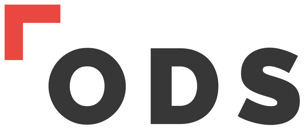 ODS bedrijfslogo met rood en zwart ontwerp.